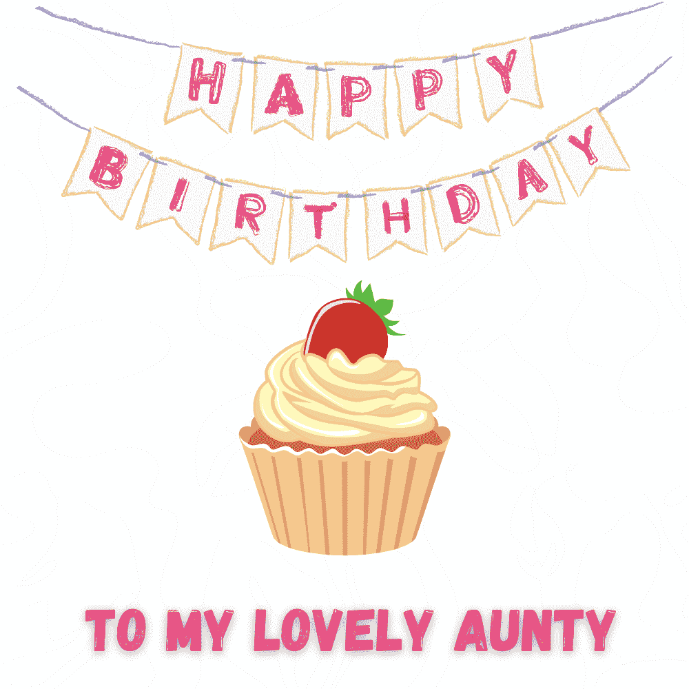 Cupcake Birthday eCard for Aunty with Festive Banner Design
