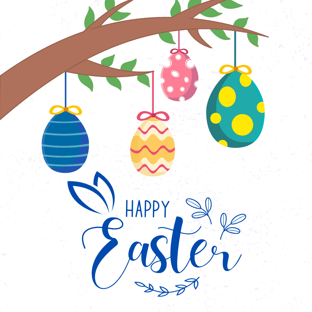 Happy Easter Ecard  Beautiful Eggs Hanging Tree