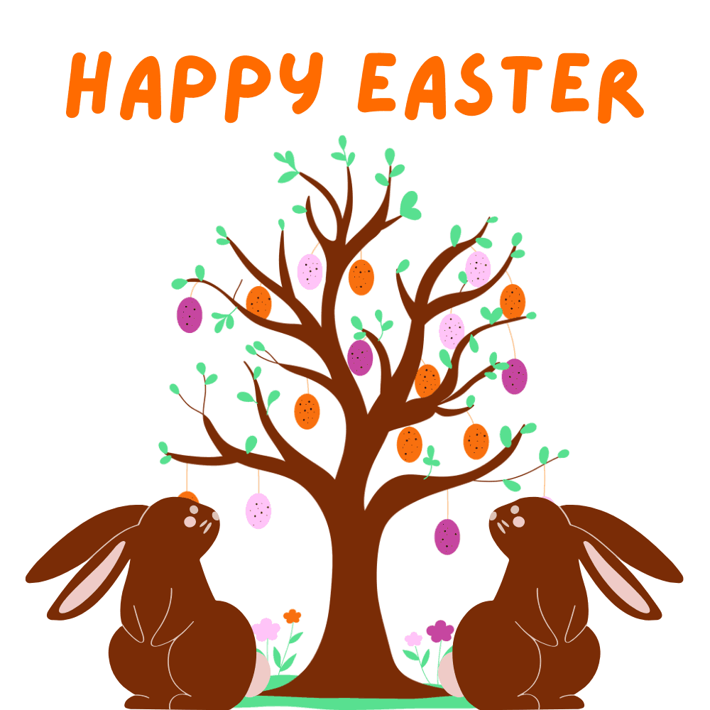 Adorable Brown Easter eCard Bunnies Egg Tree