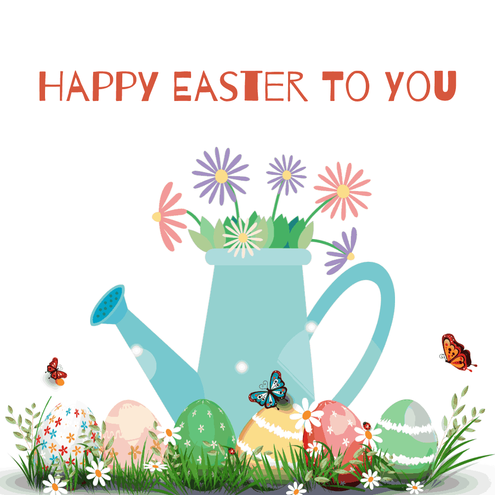 Easter eCard Watering Can Flowers  Eggs