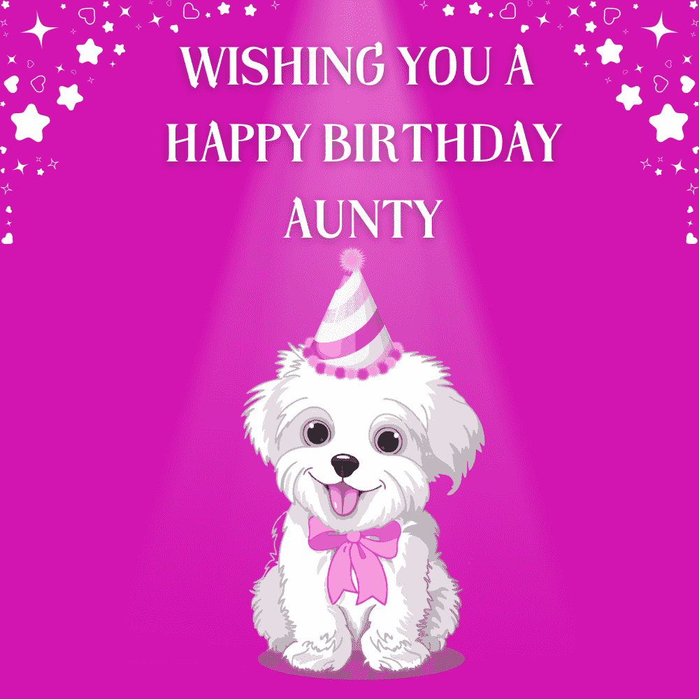 Adorable Pink Birthday eCard for Aunty Featuring a Cute Puppy in a Party Hat
