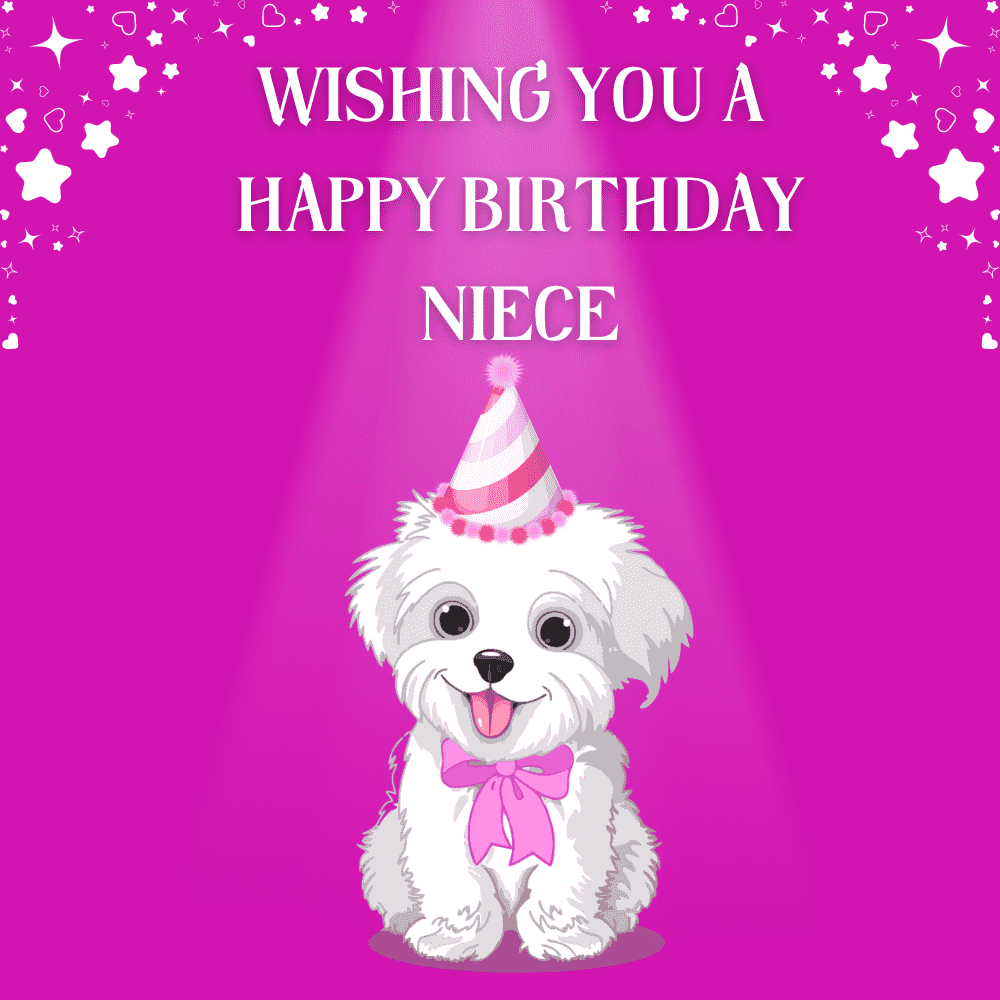Adorable Pink Birthday eCard for Niece Featuring a Cute Puppy in a Party Hat