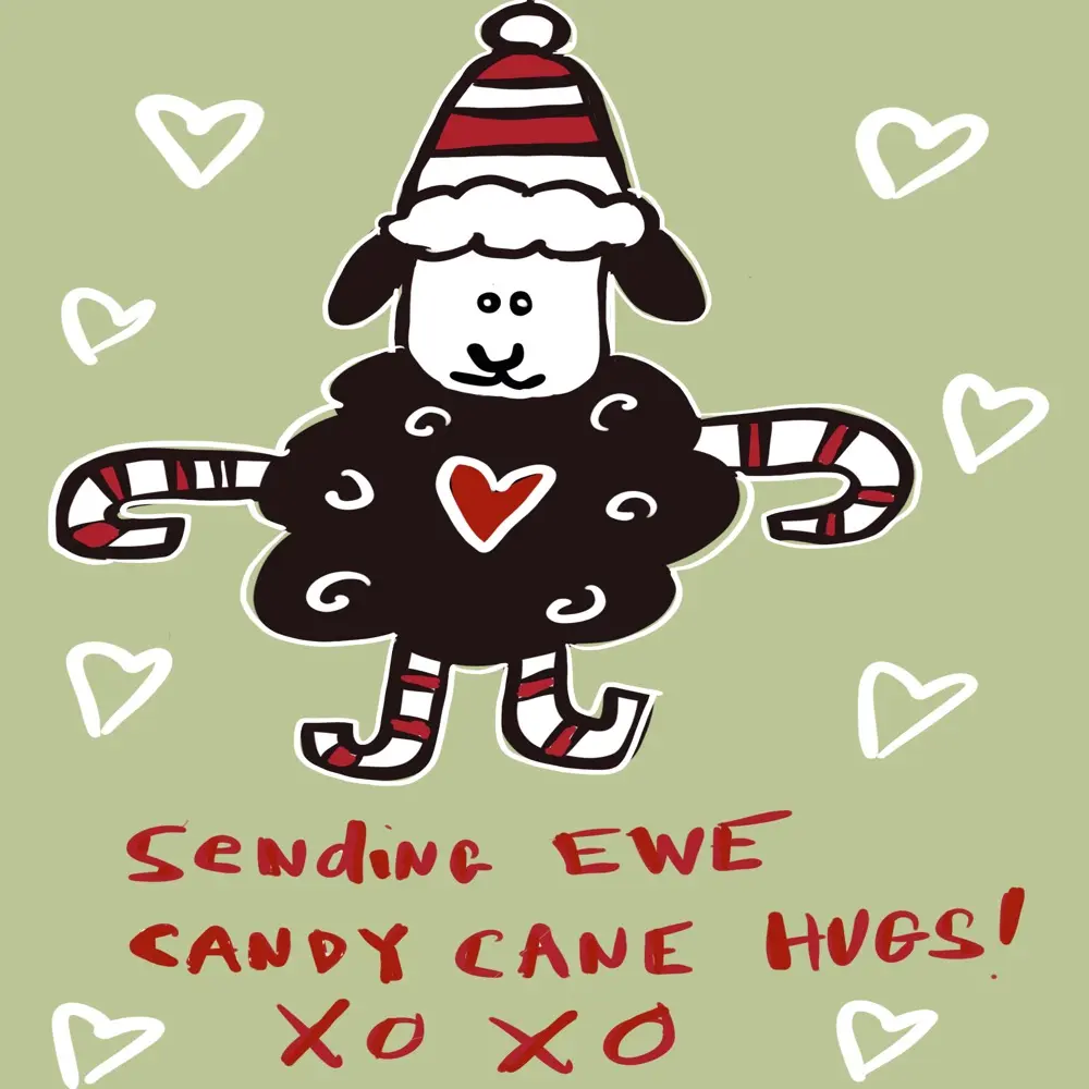 Anthropomorphised sheep singing Christmas greetings