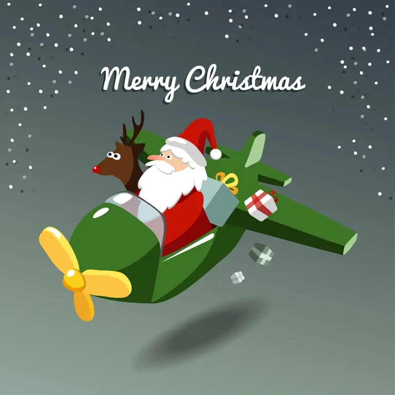 Santa delivering Christmas presents in a propeller plane