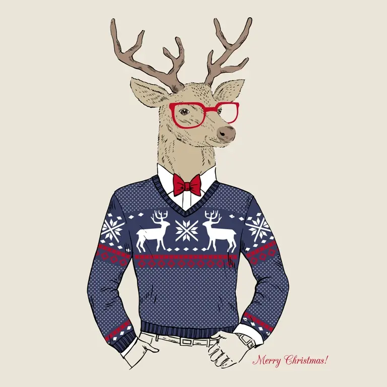   Merry Christmas, Happy New Year. Deer stag in a snowy landscape eCard